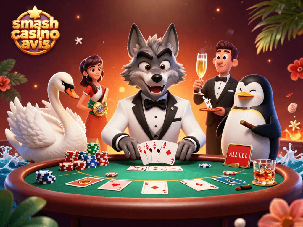 Découvrez le smash casino avis à travers une illustration dynamique de jeu avec des personnages fascinants.
